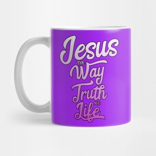 Jesus the way truth and life in white to purple gradient. Mug